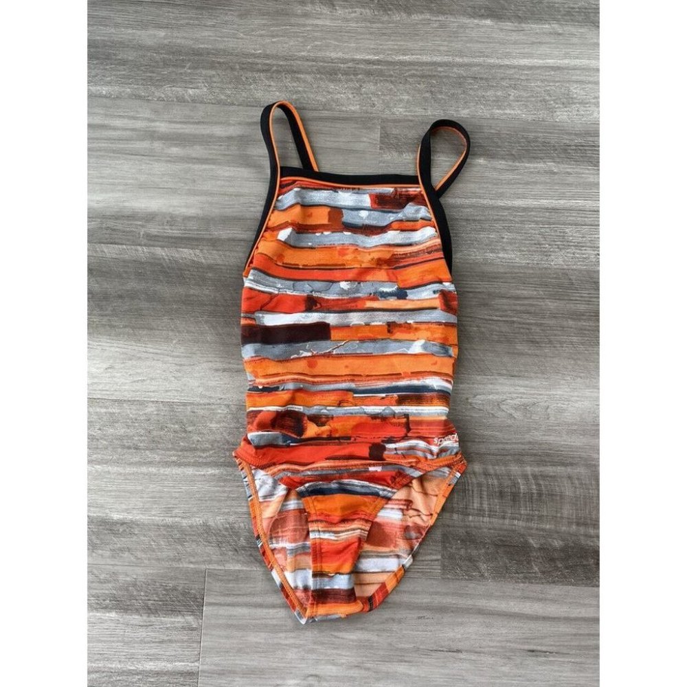 Speedo Girls Orange Striped Swimsuit Size 12 One-Piece